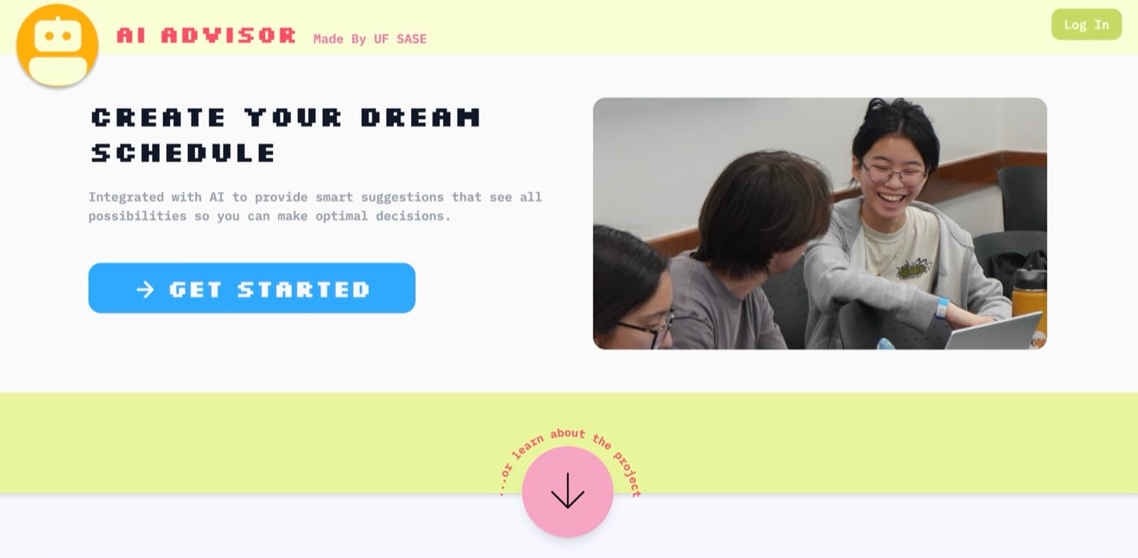 The AI Advisor landing page: create your dream schedule.
