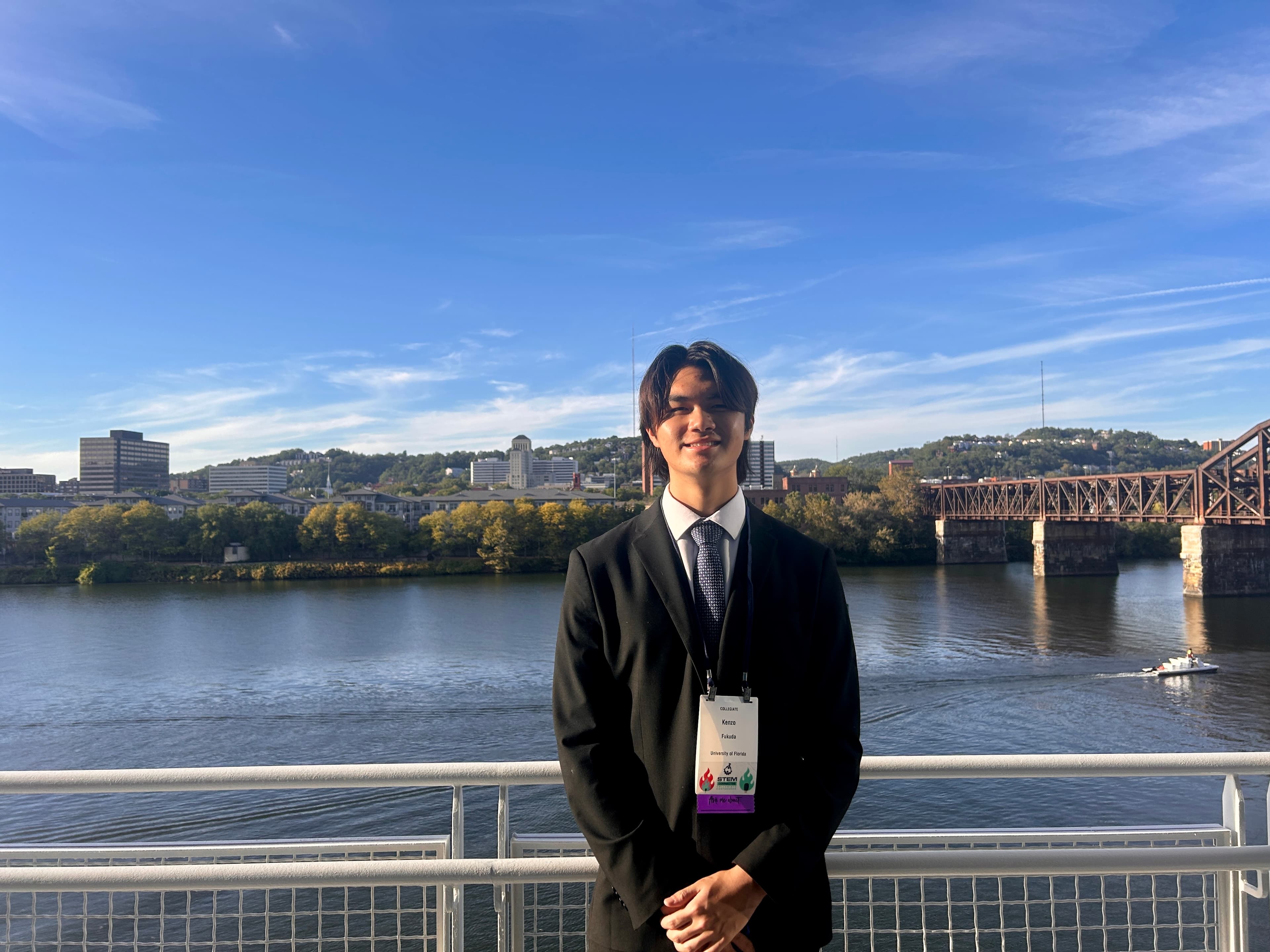 Kenzo at a conference by the river