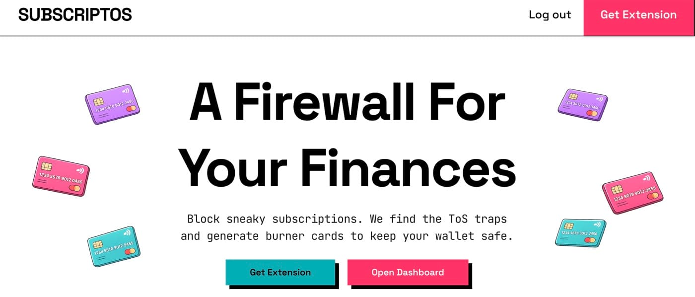 The Subscriptos landing page: a firewall for your finances.